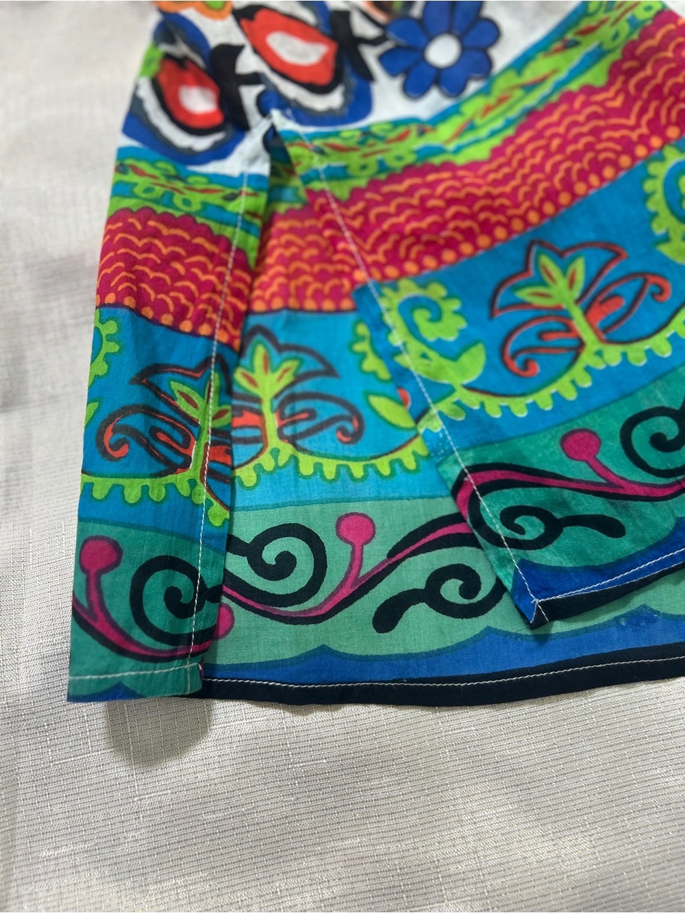 KikiSol V-neck White Multicolor Floral & Bird Print Tunic 100% Cotton Sz. L - Picture 10 of 12